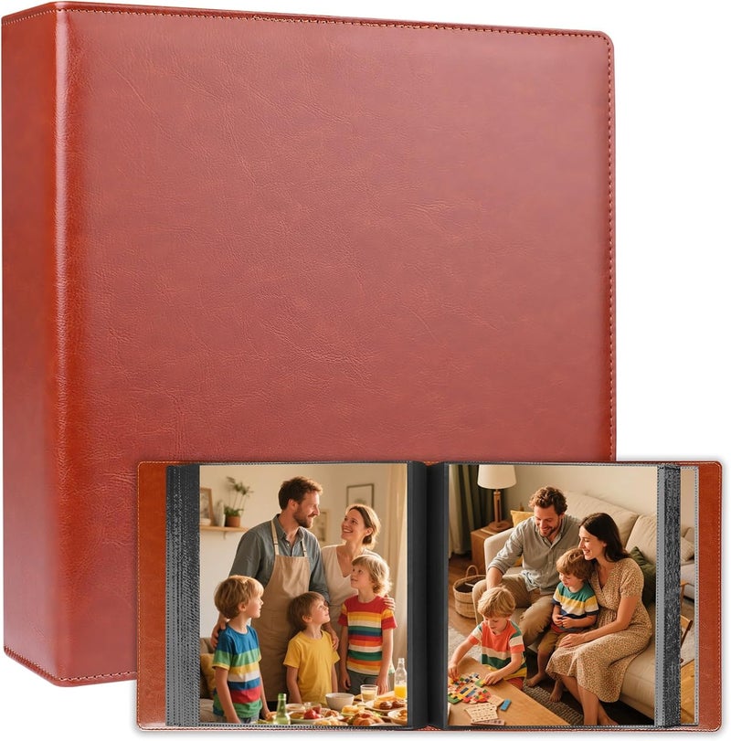 Aevdor 8x10 Photo Album 168 Pockets Holds 168 Photos, Large Capacity Leather Cover Family Wedding Baby Photo Book for 8 x 10 Pictures, Photo Album 8x10 with Black Inner Pages (Brown) - Image 1
